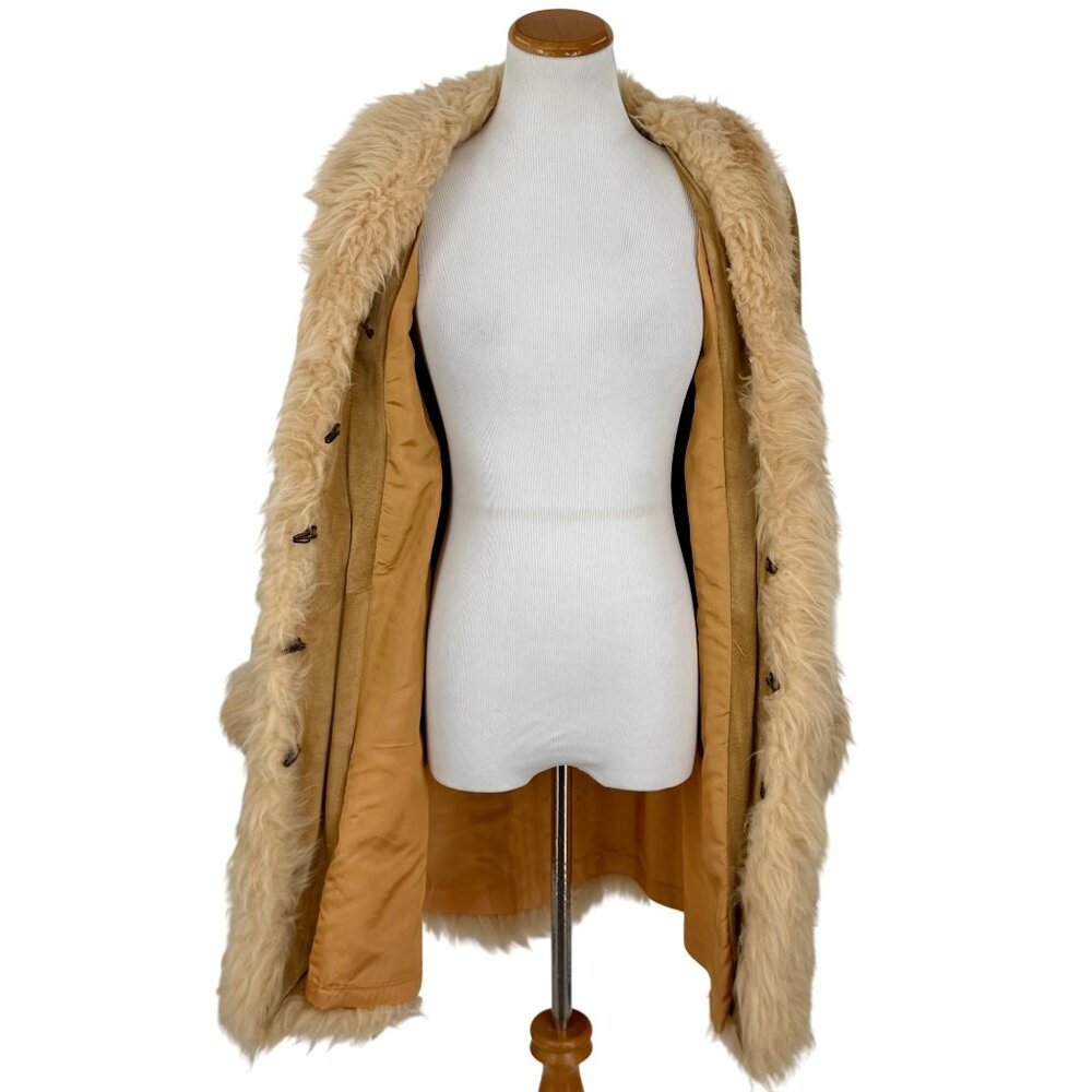 Vtg 60s Leather & Afghan Penny Lane Coat | Free People Boho Indie Luxe Grunge S - Picture 10 of 13
